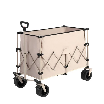 FURNIinspire Wheelbarrows And Lawn Carts Beach Wagon Lawn Cart Garden Cart, Heavy Duty Folding Utility Yard Cart, Beige, 20.87"*42.91"*32.68" 5 FURNIinspire Wheelbarrows And Lawn Carts Beach Wagon Lawn Cart Garden Cart, Heavy Duty Folding Utility Yard Cart, Beige, 20.87"*42.91"*32.68" - Image 5
