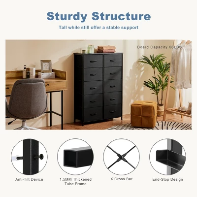 FURNIinspire Dressers 10 Drawer Fabric Tall Dresser Tower Closet Storage Chest Of Drawers For Bedroom Nursery, Black, 11.8"*31"*45.6" 1 FURNIinspire Dressers 10 Drawer Fabric Tall Dresser Tower Closet Storage Chest Of Drawers For Bedroom Nursery, Black, 11.8"*31"*45.6"