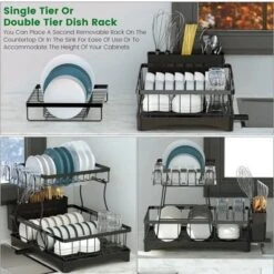 FURNIinspire Kitchen Racks 2 Tier Dish Rack Stainless Steel Dish Drying Rack Detachable Dish Drainers With Utensil Holder, Black, 16.6"*11.9"*13.3" -Home Decor GUEST af930942 c3c9 4c81 a77c ca962b93c4b4