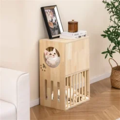 FURNIinspire Pet Tower Cat Tower Wooden 2 Tier Cat House Cat Condo, Pet Furniture Cat Litter Box With Cushion, Brown, 17"*11.5"*25.5" -Home Decor GUEST b01900ae 1b2c 4468 a545 709f51eb9f2a