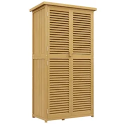 FURNIinspire Utility Storage Cabinet Wooden Outdoor Storage Cabinet Storage With Asphalt Roof 2 Wood Doors With Lock, Yellow, 38.40"*23.00"*13.40" -Home Decor GUEST b05e6862 395a 4368 864f e930d289125e