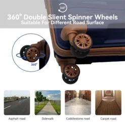 FURNIinspire Bag And Luggage Sets 3 Piece Textured Travel Luggage, Hard Suitcase Set With Wheels, Scratch-Resistant, Navy Blue, 21.46"*12.01"*30.51" -Home Decor GUEST b0e0e258 302d 467c 8cb2 4813724e139a