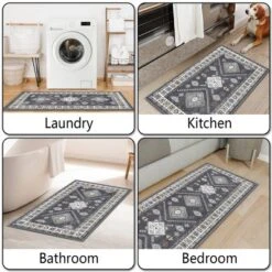 FURNIinspire Floor Mats 3 Piece Farmhouse Kitchen Rug Washable Area Rugs Non Skid Bohemian Mat For Hallway Entryway, Grey, 60"*20" -Home Decor GUEST b212121e 0236 46e7 a692 0fb475b3cf20