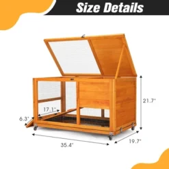 FURNIinspire Pet Crates And Houses, Tier Rabbit Hutch On Wheels, Openable Roof, Easy-to-Clean Tray, House For Small Animals, Orange, 38"*22"*6" -Home Decor GUEST b2a5b72f 8f48 4832 9127 52dbddb2753c