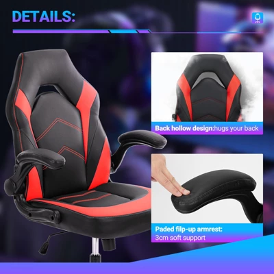 FURNIinspire Task And Office Chairs PU Leather Office Chair Swivel Computer Gaming Chair With Lumbar Support, Black And Red, 25"*28"*46" 1 FURNIinspire Task And Office Chairs PU Leather Office Chair Swivel Computer Gaming Chair With Lumbar Support, Black And Red, 25"*28"*46"