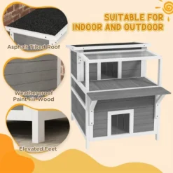 FURNIinspire Pet Crates And Houses Cat House, Double-Layer, Removable Pet House With Sloping Roof, Waterproof Kitty House, Gray, 34.3"*25.2"*29.9" -Home Decor GUEST b412d102 d381 41cd 8986 ae54098e6c5d