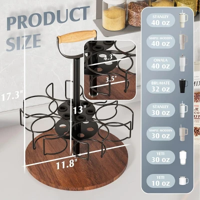 FURNIinspire Cup Organizer With Handle Rotating Tumbler Holder Bottle Storage Rack Kitchen Holder Non-Slip Pad, Black, 12.87"*12.87"*3.51" 2 FURNIinspire Cup Organizer With Handle Rotating Tumbler Holder Bottle Storage Rack Kitchen Holder Non-Slip Pad, Black, 12.87"*12.87"*3.51" - Image 2