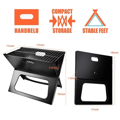 FURNIinspire Outdoor Grills, Griddles And Smokers Professional Foldable Charcoal Grill, Portable BBQ System Outdoor, Black, 19.29"*17.71"*1.97" 1 FURNIinspire Outdoor Grills, Griddles And Smokers Professional Foldable Charcoal Grill, Portable BBQ System Outdoor, Black, 19.29"*17.71"*1.97"