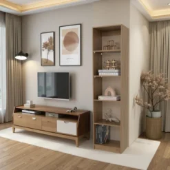 FURNIinspire Utility Storage Shelves 71.1inch Slim Shelving Unit Multifunctional 5 Tier Bookcase, Living Room Storage Shelf, Beige, 11.8"*17.8"*71.1" -Home Decor GUEST b52b70ef e103 4707 9835 c22034679070