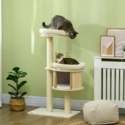 FURNIinspire Pet Tower 3 Level Cat Tree Cat Playhouse Cat Tower, Cat Toy Pet Furniture With Scratching Posts, Soft Cushion, Brown, 25.5"*17.75"*46.5" -Home Decor GUEST b588fc34 20f3 4897 9a90 dbf082c62e84