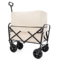 FURNIinspire Outdoor Serving Carts Heavy Duty Utility Cart Utility Wagon Grocery Cart For Camping 3pcs Liner Cover, Beige, 25.98"*17.32"*37.4"