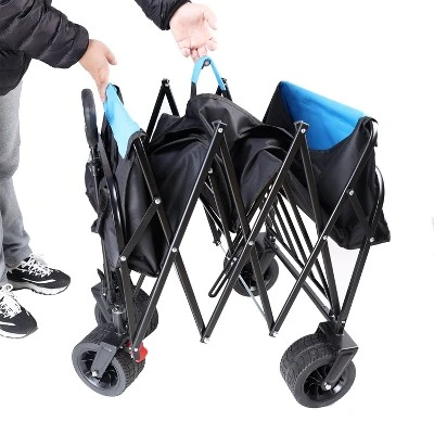 FURNIinspire Wheelbarrows And Lawn Carts Large Capacity Folding Cart Extender Wagon Cart, Lawn Cart For Picnic, Shopping, Black And Blue, 53“*21"*41" 4 FURNIinspire Wheelbarrows And Lawn Carts Large Capacity Folding Cart Extender Wagon Cart, Lawn Cart For Picnic, Shopping, Black And Blue, 53“*21"*41" - Image 4