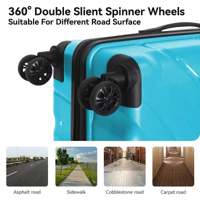 FURNIinspire Bag And Luggage Sets 3 Piece Textured Travel Luggage, Hard Suitcase Set With Wheels, Scratch-Resistant, Peacock Blue, 21.65"*13.19"*31.1" 4 FURNIinspire Bag And Luggage Sets 3 Piece Textured Travel Luggage, Hard Suitcase Set With Wheels, Scratch-Resistant, Peacock Blue, 21.65"*13.19"*31.1" - Image 4