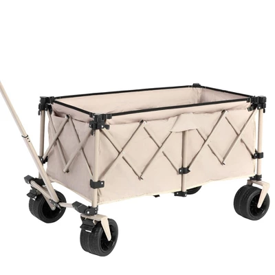 FURNIinspire Wheelbarrows And Lawn Carts Beach Wagon Lawn Cart Garden Cart, Heavy Duty Folding Utility Yard Cart, Beige, 20.87"*42.91"*32.68" 4 FURNIinspire Wheelbarrows And Lawn Carts Beach Wagon Lawn Cart Garden Cart, Heavy Duty Folding Utility Yard Cart, Beige, 20.87"*42.91"*32.68" - Image 4