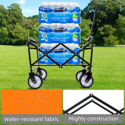 FURNIinspire Outdoor Serving Carts 225lbs Collapsible Foldable Wagon Cart Beach Wagon Utility Cart For Sports Gardeing, Orange, 25.98"*17.32"*37.4" 3 FURNIinspire Outdoor Serving Carts 225lbs Collapsible Foldable Wagon Cart Beach Wagon Utility Cart For Sports Gardeing, Orange, 25.98"*17.32"*37.4" - Image 3
