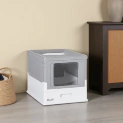 FURNIinspire Pet Training Pads And Potties Enclosed Cat Litter Box With Lid, Scoop, Drawer Type Tray, Portable Pet Toilet, Gray, 18.75"*14"*14.5" -Home Decor GUEST b8d29edc c6c8 4e56 b6e8 54a20ddb4d5d