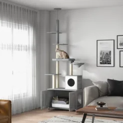 FURNIinspire Pet Tower Cat Playhouse Cat Tree Cat Tower With Litter Box Enclosure, Hammock, Scratching Posts, Platforms, Gray, 31.5"*18.9"*102.4" -Home Decor GUEST ba50e620 0682 449e abe8 888cfdefc762