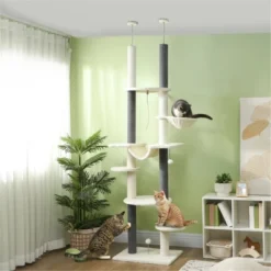 FURNIinspire Pet Tower Cat Tree, Cat Tower Cat Condo Cat Climbing Tower Cat Tree Tower For Indoor Cats Large, White, 17.3"*23.6"*100.4" -Home Decor GUEST ba78dbaf 23f9 4a92 af93 8452462b03bb
