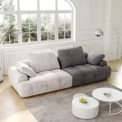 FURNIinspire Large Size Two Seat Sofa,Modern Upholstered,Beige Paired With Grey Suede Fabric, Gray And Beige, 45"*36"*21" -Home Decor GUEST badc4da6 a0fd 4aa3 8ad7 01f530c8851a