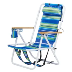 FURNIinspire Outdoor Portable Chair 4 Position Reclining With Cup Holder For Outdoor Relaxation, Blue Green Stripes, 23"*21.7"*31.5" -Home Decor GUEST bb72c145 8738 4be8 96f0 1f6aaa171bc8