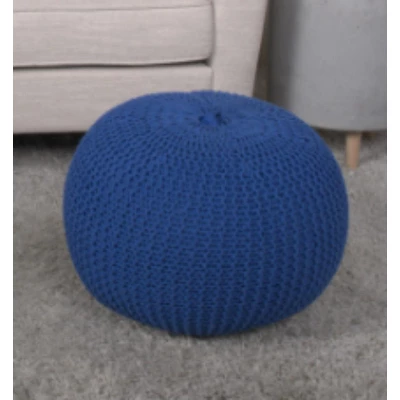FURNIinspire Ottomans And Benches Knitted Cotton Round Pouf With Textured Simple Fashion Elegant Design For Modern Living, Blue, 20"*20"*14" 1 FURNIinspire Ottomans And Benches Knitted Cotton Round Pouf With Textured Simple Fashion Elegant Design For Modern Living, Blue, 20"*20"*14"