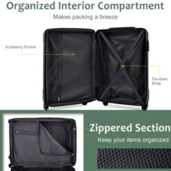 FURNIinspire Bag And Luggage Sets 20 Inch Luggage Set, Lightweight Checked Suitcase With 2 Mesh Bag Travel, Blackish Green, 8.3"*13.6"*21.5" -Home Decor GUEST bcf86ce6 5bb1 4110 9b7f e3cec788dbaa