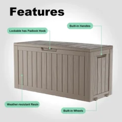 FURNIinspire Deck Boxes 75 Gallon Waterproof Resin Deck Box, Outdoor Storage Container Storage Bin, All Weather Use, Light Brown, 18“*46”*23“ 8 FURNIinspire Deck Boxes 75 Gallon Waterproof Resin Deck Box, Outdoor Storage Container Storage Bin, All Weather Use, Light Brown, 18“*46”*23“ -Home Decor GUEST bd460c68 6a9d 4170 9a8c 6a9263d49957