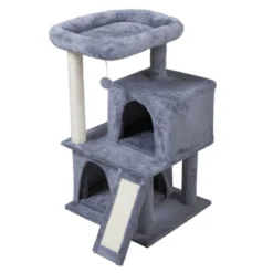 FURNIinspire Pet Tower Double Layer Cat Tree With Cat House And Ladder Light, Modern Cat Furniture, Gray, 19.70"*17.70"*34.00" -Home Decor GUEST bdec020f 1eae 4192 a4da c0c91e9f130c