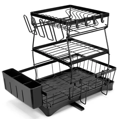 FURNIinspire 3-Tier Dish Drying Rack Drain Board Tray Dish Rack Utensil Cutting Board Holder Kitchen Organizer, Black, 16.97"*11.7"*5.66" 6 FURNIinspire 3-Tier Dish Drying Rack Drain Board Tray Dish Rack Utensil Cutting Board Holder Kitchen Organizer, Black, 16.97"*11.7"*5.66" - Image 6