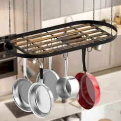 FURNIinspire Kitchen Rack 33" Oval Cookware Hanging Pot Rack Ceiling Mount Organizer 12 Hooks Pots Pans Storage Kitchen, Black, 33.54"*17.36"*1.56" -Home Decor GUEST bf86eab6 8c7d 421e 8eba 585b6f3f35e7