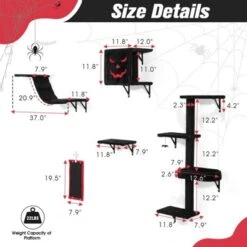 FURNIinspire Pet Tower 5 PCS Gothic Wall Mounted Cat Furniture, Luxury Cat Wall Furniture Set, Cat Climber, Cat Bridge, Multicolored, 11.8"*7.9"*36.6"