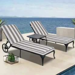 FURNIinspire Outdoor Seat Cushions 2pcs Outdoor Cushion Set Replacement, Gray And White Stripes Seat Cushion, Multicolored, 74.4"*22.05"*2.8" -Home Decor GUEST c160efaf c36a 45fe 9d96 4fe71a0252ad