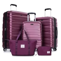 FURNIinspire Bag And Luggage Sets 5 Piece Expandable Hard Shell Suitcase Set Rolling Travel Luggage For Family, Dark Purple, 20.28"*11.42"*30.31" -Home Decor GUEST c2268690 58d5 4b4b 8995 4f70a11fc942