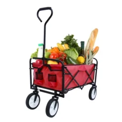 FURNIinspire Wheelbarrows And Lawn Carts Multi-Purpose Outdoor Utility Cart, Foldable Wagon With Metal Frame And Handle, Red, 41“*21"*47" -Home Decor GUEST c2bf226f f4b6 497a b95a 803d7bc83452