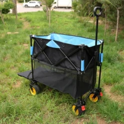 Furniinspire Wheelbarrows And Lawn Carts Big Large Capacity Folding Cart, Extra Long Extender Wagon Cart, Black And Blue, 53“*20"*51" -Home Decor GUEST c358d843 36a8 44b5 8ce7 440b0bc645f1