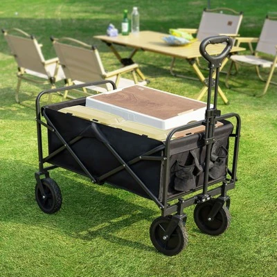 FURNIinspire Wheelbarrows And Lawn Carts Collapsible Folding Wagon Car, Heavy Duty Utility Wagon With All-Terrain Wheels, Black, 18.5"*29.5"*35" 5 FURNIinspire Wheelbarrows And Lawn Carts Collapsible Folding Wagon Car, Heavy Duty Utility Wagon With All-Terrain Wheels, Black, 18.5"*29.5"*35" - Image 5