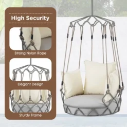 FURNIinspire Patio Swings Outdoor Porch Swing Chair Hanging Basket For Backyard, Garden, Hanging Chair With UV Resistant Cushion, Beige, 34"*32"*77" 7 FURNIinspire Patio Swings Outdoor Porch Swing Chair Hanging Basket For Backyard, Garden, Hanging Chair With UV Resistant Cushion, Beige, 34"*32"*77" -Home Decor GUEST c51fd861 a7bb 4155 9469 6ddb0b84cf97