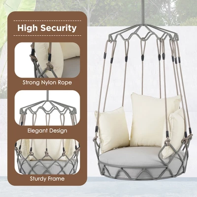 FURNIinspire Patio Swings Outdoor Porch Swing Chair Hanging Basket For Backyard, Garden, Hanging Chair With UV Resistant Cushion, Beige, 34"*32"*77" 3 FURNIinspire Patio Swings Outdoor Porch Swing Chair Hanging Basket For Backyard, Garden, Hanging Chair With UV Resistant Cushion, Beige, 34"*32"*77" - Image 3