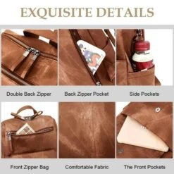 FURNIinspire Backpacks Waterproof PU Leather Shoulder Bag Adjustable Straps With Multiple Pockets And Spacious Storage, Brown, 12"*6"*11" 7 FURNIinspire Backpacks Waterproof PU Leather Shoulder Bag Adjustable Straps With Multiple Pockets And Spacious Storage, Brown, 12"*6"*11" -Home Decor GUEST c6731d14 9b3c 4dc6 b1c1 5fe005ed51e7