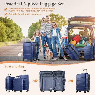 FURNIinspire Bag And Luggage Sets 20/24/28 Inch Luggage Set 3pcs Hard Shell Rolling Suitcase Set Expandable Travel Luggage With Spinner Wheels, Blue 4 FURNIinspire Bag And Luggage Sets 20/24/28 Inch Luggage Set 3pcs Hard Shell Rolling Suitcase Set Expandable Travel Luggage With Spinner Wheels, Blue - Image 4