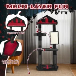 FURNIinspire Pet Tower 50 Inch Gothic Corner Cat Tree Cat Tower Stand With Perch, Scratching Post, Extra Wide Base, Black, 23.4"*23.01"*50" -Home Decor GUEST c8b1ded3 e012 4e15 b704 37331e93e610