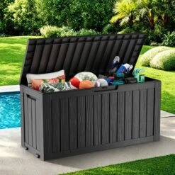 FURNIinspire Deck Boxes 75 Gallon Waterproof Resin Deck Box, Outdoor And Indoor Storage Container Storage Bin, All Weather Use, Black, 18“*46”*23“ -Home Decor GUEST c97de69a e134 47eb 9951 29a46bf657de