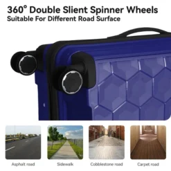 FURNIinspire Bag And Luggage Sets 3 Piece Travel Luggage With Rolling Wheels, Lightweight Hard Shell Suitcase Set, Blue, 20.08"*11.81"*30.12" -Home Decor GUEST c9ddc94b f232 42f2 8825 449564ab9e0e