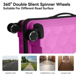 FURNIinspire Bag And Luggage Sets 3 Piece Travel Luggage With Rolling Wheels, Lightweight Hard Shell Suitcase Set, Pink, 20.08"*11.81"*30.12"