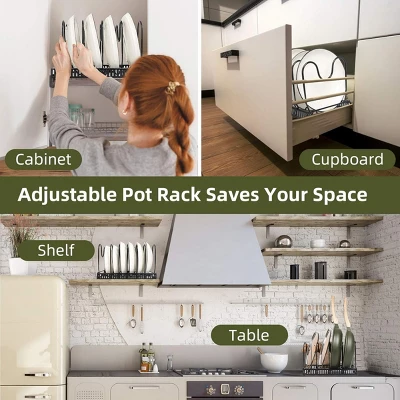 FURNIinspire Kitchen Rack Pot Rack Expandable Pan Organizer Lid Holder Adjustable Kitchen Cabinet Cookware Frying Rack, Black, 12.29"*8.19"*2.73" 4 FURNIinspire Kitchen Rack Pot Rack Expandable Pan Organizer Lid Holder Adjustable Kitchen Cabinet Cookware Frying Rack, Black, 12.29"*8.19"*2.73" - Image 4