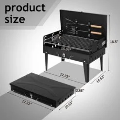 FURNIinspire Outdoor Grills, Griddles And Smokers Professional Square Charcoal Grill, Heavy Duty Portable BBQ System Patio, Black, 17.9"*12.79"*3.15"