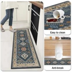 FURNIinspire Floor Mats 4 Piece Farmhouse Kitchen Rug Washable Area Rugs Non Skid Bohemian Mat For Hallway Entryway, Blue, 60"*20" -Home Decor GUEST cc43d67a 7379 48de 814d 50207ca33287
