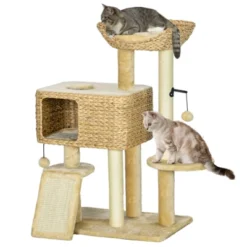 FURNIinspire Cat Tree For Indoor Cats, Cat Tower With Scratching Posts, Ramp, Condo, Toy Balls, Platform, Bed, Ramp, Beige, 23.5"*15.75"*38.5" -Home Decor GUEST cc646adb 4248 41c9 94ec 0a11314f8eaa