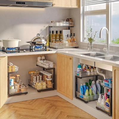 FURNIinspire 2 Pack Under Sink Organizer Pull Out Cabinet Organizer Acrylic Under Sink Storage Shelf For Kitchen Bathroom, Black, 15.6"*10.61"*5.1" 1 FURNIinspire 2 Pack Under Sink Organizer Pull Out Cabinet Organizer Acrylic Under Sink Storage Shelf For Kitchen Bathroom, Black, 15.6"*10.61"*5.1"