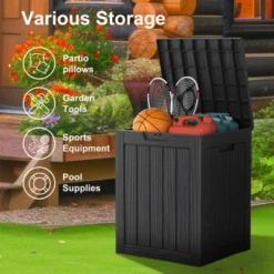 FURNIinspire Deck Boxes 28 Gallon Resin Deck Box, Waterproof Patio Outdoor Storage Bin Storage Box, All Weather Use, Ideal For Storage, Black -Home Decor GUEST cd736280 c2a2 4f0c 89ad 69df017f1abd